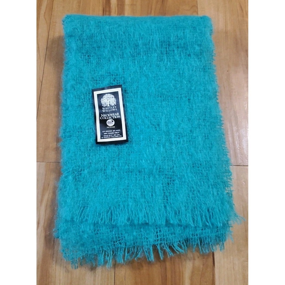 Whitley Willows Neckwear 62% Mohair 38% Wool Scarf Shawl Turquoise Blue